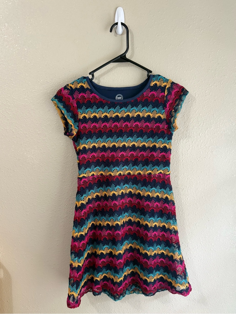 Wonder Nation Girls Short Sleeve Colorful Knit Dress LG (10/12)